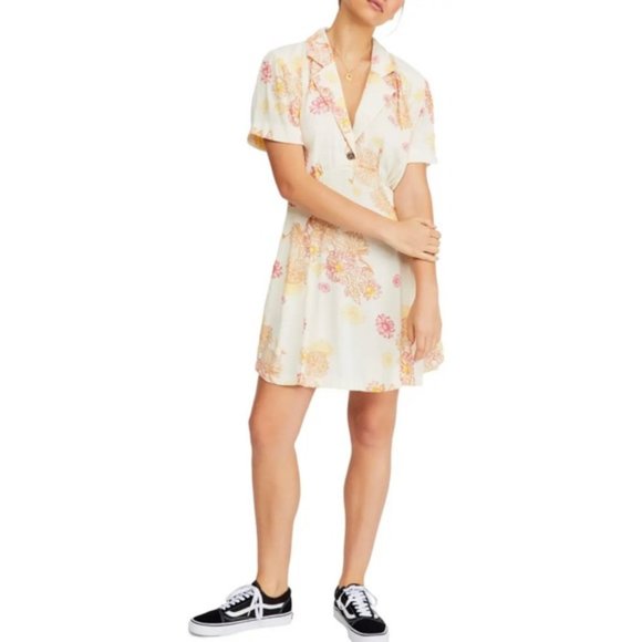 Free People Hawaii Short Sleeve Mini Dress in Cream with Floral - Picture 2 of 15